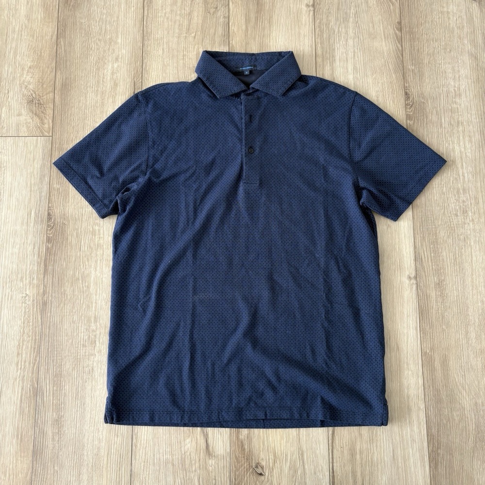 PATRICK ASSARAF Mens Medium Geometric Print Pima Cotton Spandex Polo Shirt Blue